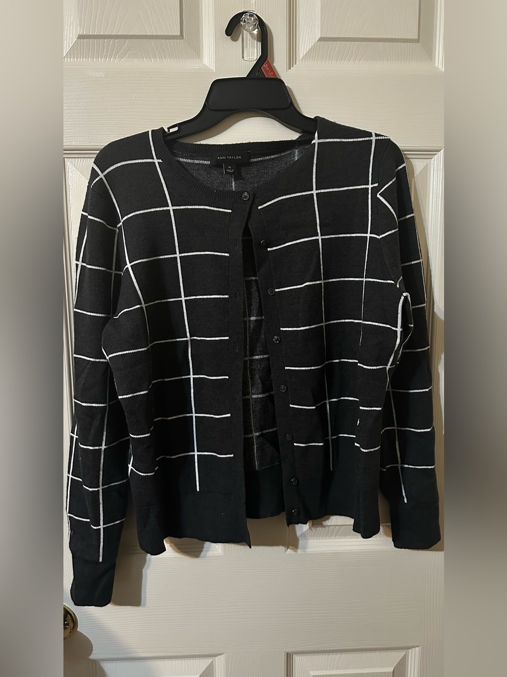 Ann Taylor Black and White Windowpane Button-Front Cardigan